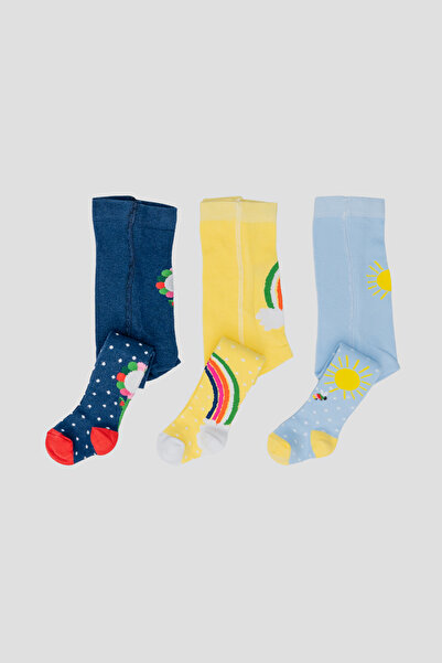 Defne Baby 3 قطع جوارب طويلة قطنية منقوشة للفتيات والأطفال
