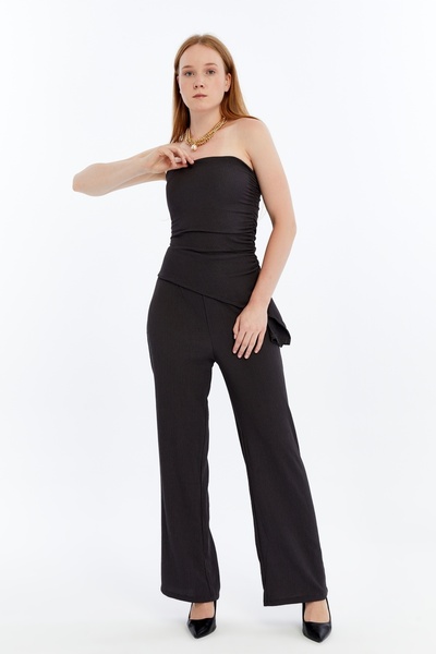 Maison La Femme Women's Suit Strapless Blouse Pants Suit