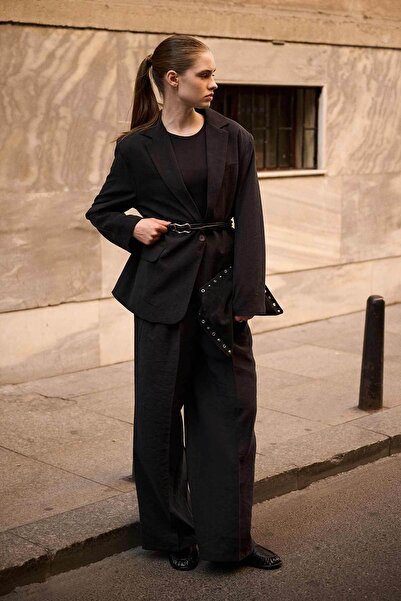 Hooopstore Lyocell Cupra Kumaş Pileli Palazzo Siyah Pantolon