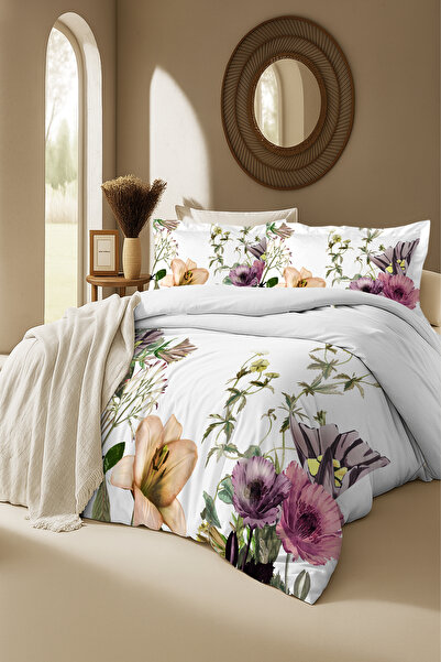 MonoHome Set de lenjerie de pat dublu din satin 100% bumbac Flower Show