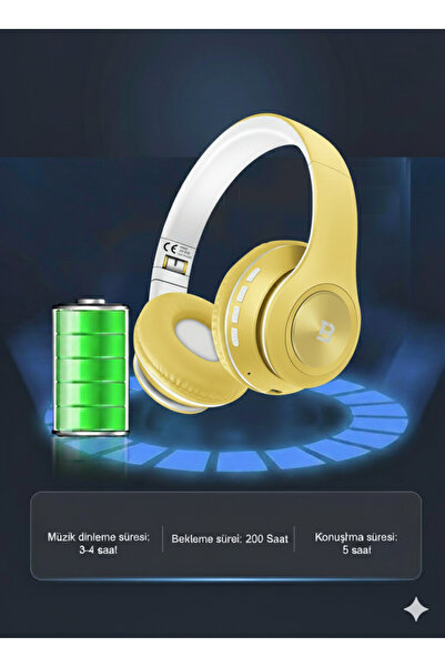 Tech&bello accessories Kablosuz Kulaküstü Sarı+Mavi Bluetooth Kulaklık Stereo-Mikrofon-aux Sd Kart HK-036