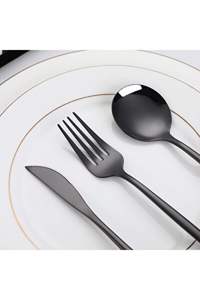 awwaline 24-Piece Portuguese Style Cutlery Set, Black, Stainless Steel