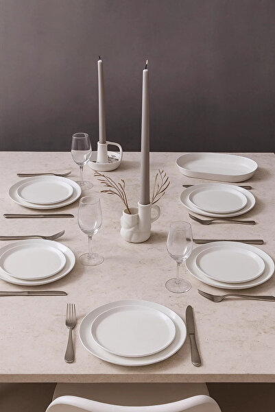 Kütahya Porselen BNVFR26YS530 Bone V Form 26 Parça Yemek Takımı Mat Platin File