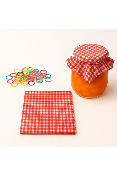 senmasy 30 Jar Lid Covers / Red Gingham and Colored Binding Rubber