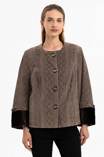 Deriderim Casy Süet Yuvarlak Yaka Hakiki Deri Ceket