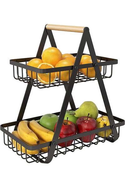 awwaline Coș cu fructe cu 2 niveluri, awwaline, negru, metalic