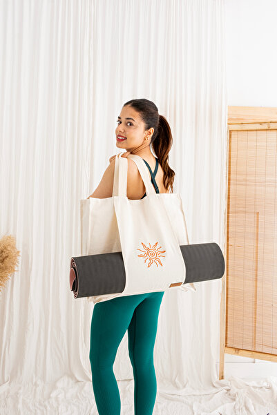 Lorenzella حقيبة يوغا من قماش الكانفاس المطرز، مع جيب لحمل حصيرة اليوجا، قماش كانفاس متين