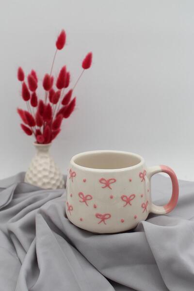 Inspire Ceramic El Yapımı Seramik Pembe Fiyonk Kupa Fincan