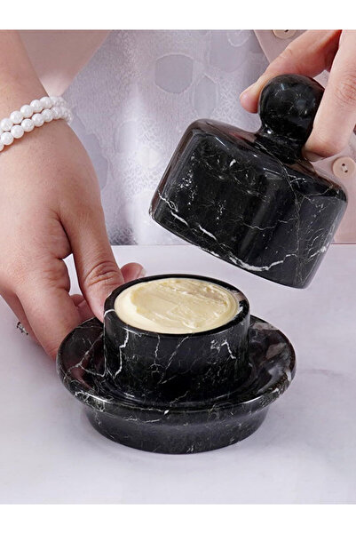 Radicaln Black Zebra Marble Butter Dish with Lid – 10 cm Mini Butter Crock fo...
