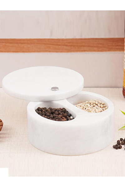 Radicaln مرطبان رخامي أبيض فاخر مزدوج المقصورات مع غطاء - حامل للملح والسكر و...