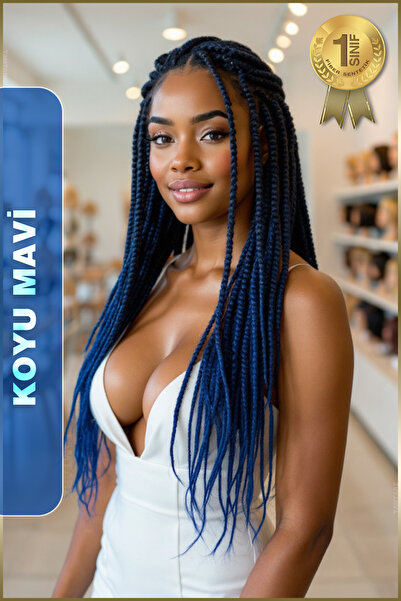 TAM TARZ Afrika Örgüsü Rasta Ve Box Braid için Fiber Sentetik Saç (Renk Kodu Blue) Koyu Mavi