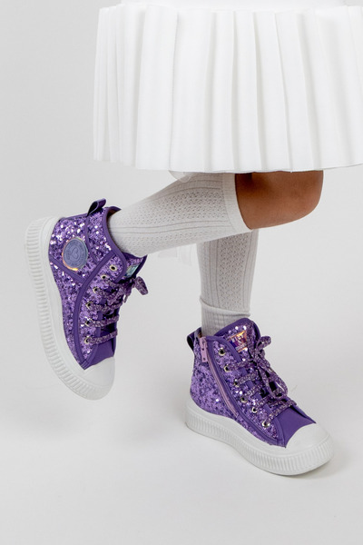 kids A more Magic Girl's Sequin and Lace-Up Lilac Color Sneaker