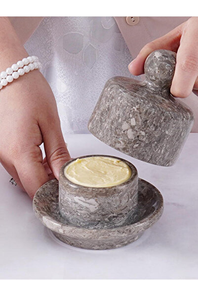 Radicaln طبق زبدة رخامي من أوشيانك مع غطاء - وعاء زبدة صغير مقاس 10 سم للتخزي...