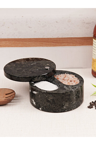 Radicaln مرطبان فاخر من الرخام الأسود مزود بحجرتين مع غطاء - حامل للملح والسك...