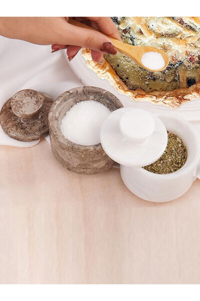 Radicaln مجموعة من علب الملح المنقوشة بالرخام الأبيض والمحيطي، قطعتان - حافظة...