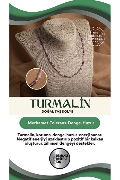 OSMANLI DEĞERLİ TAŞ Sertifikalı Turmalin Doğal Taş Kolye – Renkli Enerji ve Z...