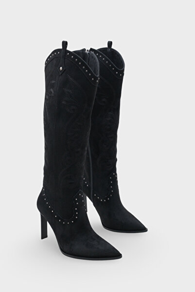 LOJO Cizme de zi cu zi pentru femei, cu toc, tip cowboy, cu vârf ascuțit, His...