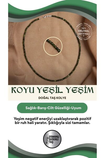 OSMANLI DEĞERLİ TAŞ Sertifikalı Yeşim Doğal Taş Koyu Yeşil Kolye