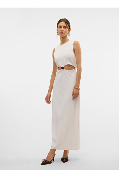 Vero Moda Bisiklet Yaka Beyaz Uzun Kadın Elbise VMALLISON SL ANKLE DRESS JRS GA