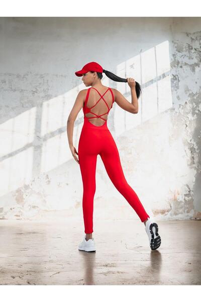 LizzSpor Kadın Kırmızı Yoga Pilates Tulumu