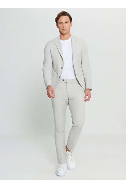 ALTINYILDIZ CLASSICS Altınyıldız Classics Normal Waist Slim Fit Gray - White Men's Suit Ace030252213_Gby