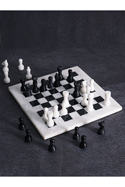 Radicaln مجموعة شطرنج رخامية مصنوعة يدويًا، مقاس 10 بوصات، باللونين الأبيض وا...