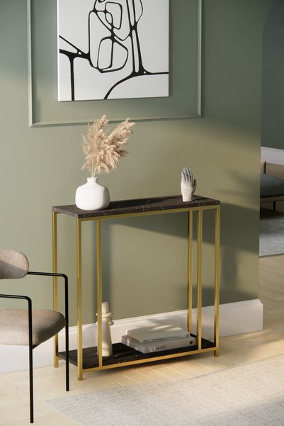 Phobia Solto Home AF18-26 Midas Siyah Mermer Desen Raf Altın Metal Dresuar - Konsol - Stant - Sehpa