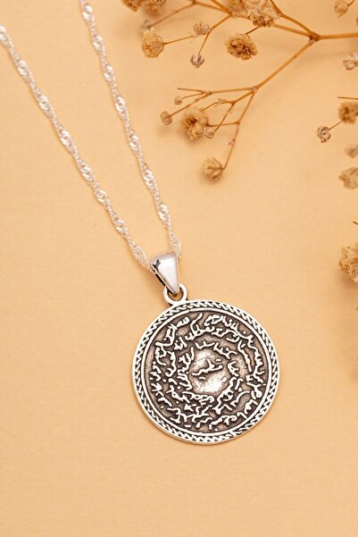 OSMANLI GÜMÜŞ Çift Taraflı Nazar Duası Ve Kıtmir Gümüş Kolye Zincir