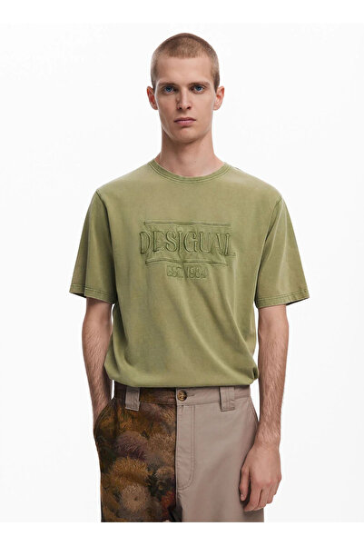 Desigual Bisiklet Yaka Haki Erkek T-Shirt 25SMTK13_MAN KNIT T-SHIRT SHORT SLE