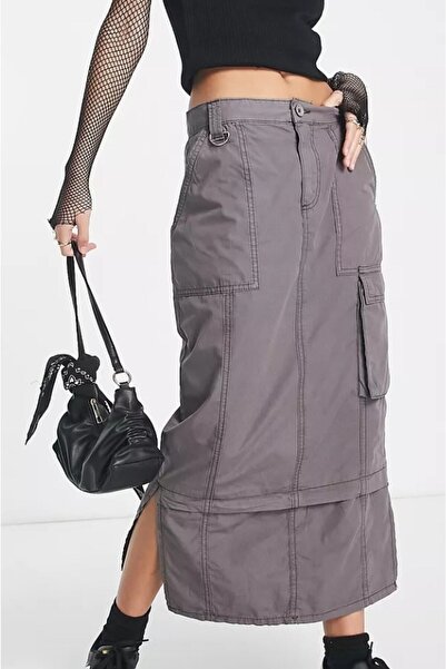 september island Charcoal Gray Y2k Cargo Long Maxi Skirt