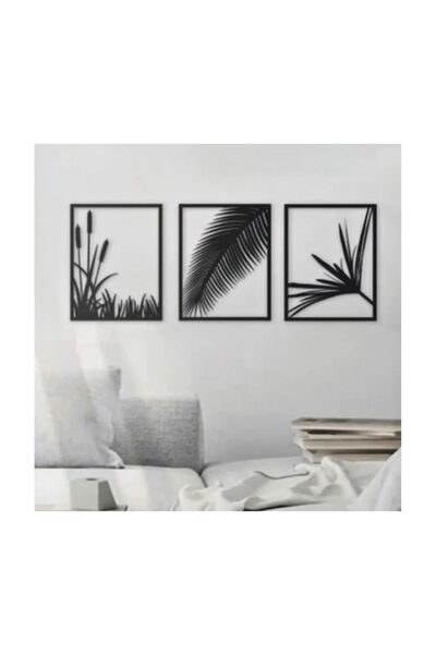 Numa Concept Leaf and Reed 3-Piece Wooden Mdf Laser Cut, Each 30X24 cm