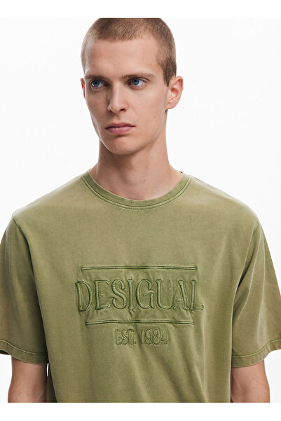 Desigual Bisiklet Yaka Haki Erkek T-Shirt 25SMTK13_MAN KNIT T-SHIRT SHORT SLE