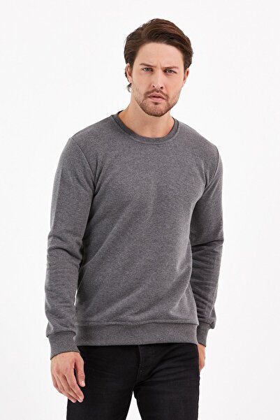 COMBİNE MİCHAİL Anthracite Color Basic Crew Neck Men's Sweatshirt
