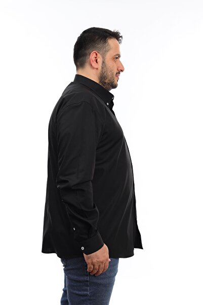 TOUSUS Мъжка черна памучна риза с дълги ръкави и яка с джоб и голям размер