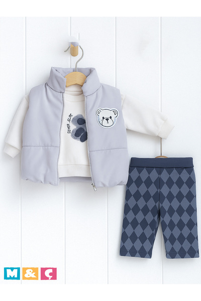 MÇ FAMİLY STORe Baby Boy Vest Combination 3-Piece Thick Three-Ply Bear Suit Baby Outfit