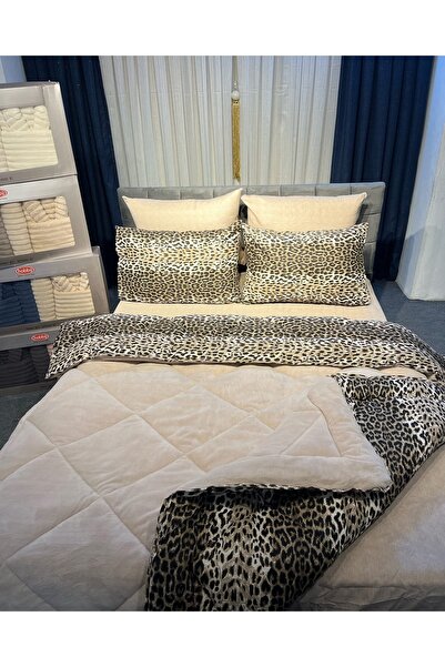 Home Çift Kişilik Welsoft Yorgan Uyku Seti Leopar Desen | Lastikli Çarşaflı | Çeyiz Seti | 6 PARÇA