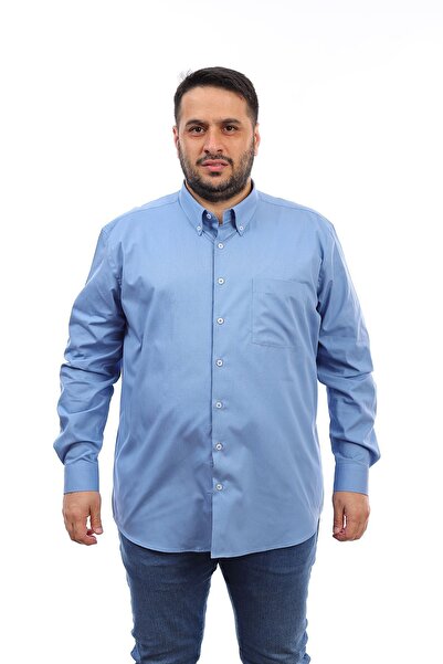 TOUSUS قميص رجالي كبير الحجم من القطن النيلي بأكمام طويلة وجيب طية صدر السترة...