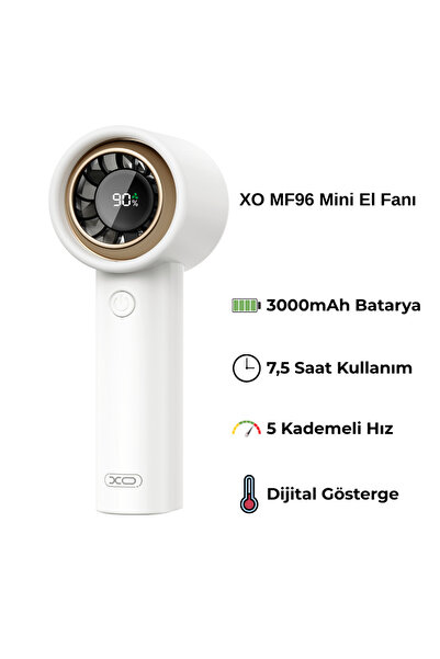 Xo Şarjlı Mini El Fanı – 3000mAh, 7.5 Saat Kullanım, 5 Kademeli Hız, Masaüstü & El Tipi, MF96