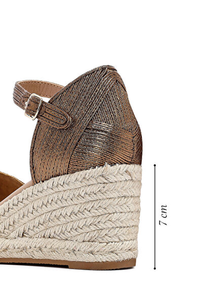 Derimod Women's Bronze Ankle Buckle Metallic Wedge Heeled Espadrille 25Sfe402032