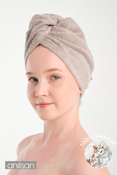 Anılsan 100% бавовняна бежева рушник-шапочка для сушіння волосся, рушник для голови, рушник для душу, рушник для ванної кімнати, рушник для мокрого волосся