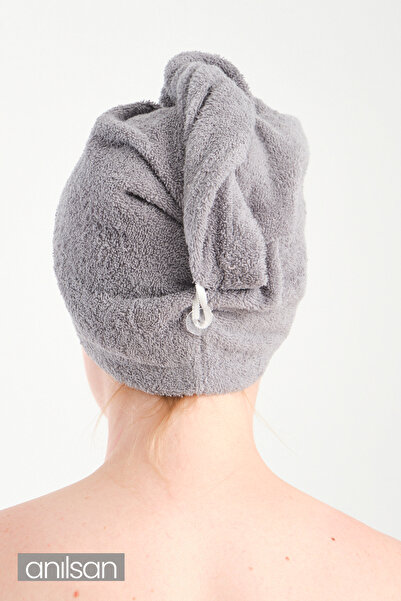 Anılsan 100% бавовняна сіра рушник-шапочка для сушіння волосся, рушник для голови, рушник для душу, рушник для ванної кімнати, рушник для мокрого волосся
