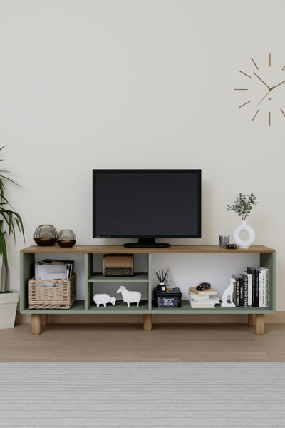 midoser Bohem Serisi Natura Kül Yeşil Pvc Hasır Desen Tv Ünitesi