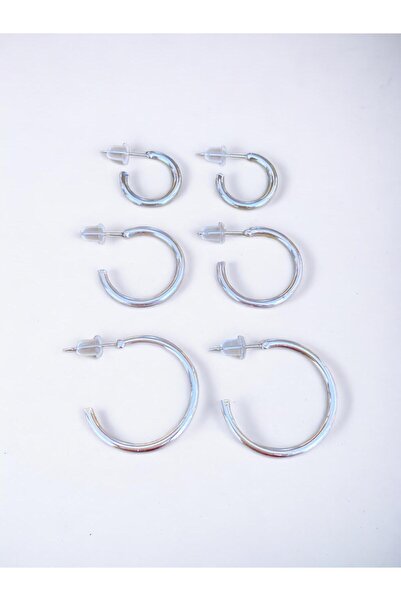 İlraysa 6'lı Gümüş Renk Kadın Halka Küpe