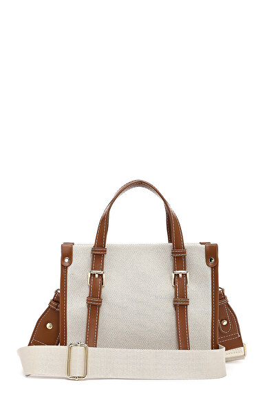 Derimod حقيبة كروس نسائية من القماش باللون البيج بحزام طويل 25SBD29256F