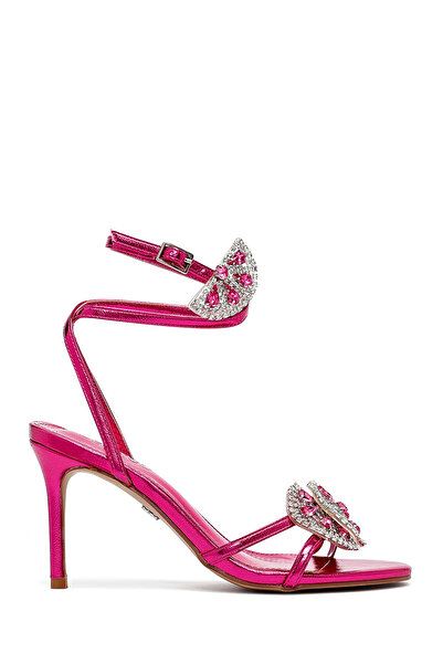 Derimod Kadın Pembe Bilekten Tokalı Taşlı İnce Topuklu Ayakkabı Sandalet 25SF...