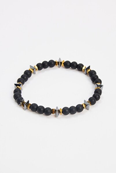 Tudors Μαύρο Unisex βραχιόλι από φυσική πέτρα