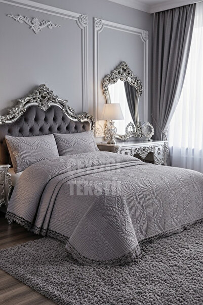 Çt Çeyizci Tekstil Bade Double Bedspread, Bed Set - Gray (BEDDING SET)