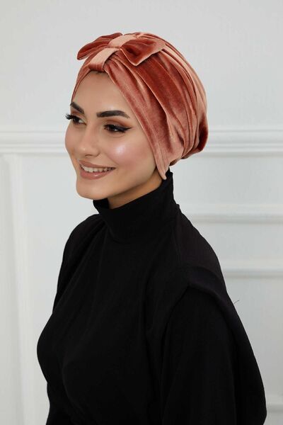 Aisha's Design Βελούδινο μπονέ με φιόγκο στο μπροστινό μέρος, σολομός, b-7k, σολομός