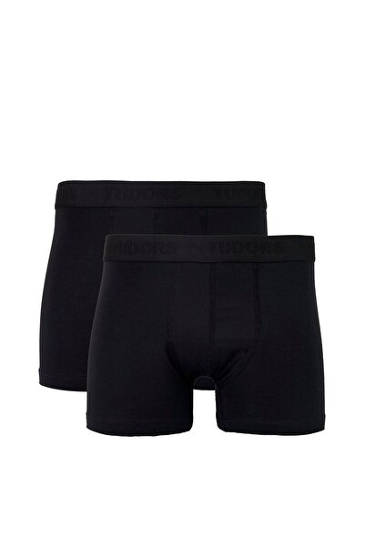 Tudors Erkek 2'li Pamuk Likralı Esnek Kumaş Siyah Boxer