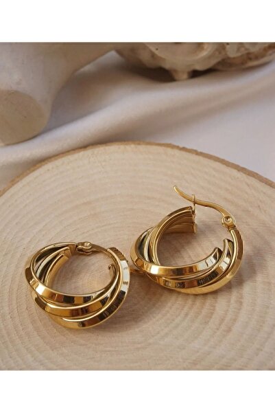 İlraysa ÜÇLÜ HALKA GOLD ŞIK  KÜPE